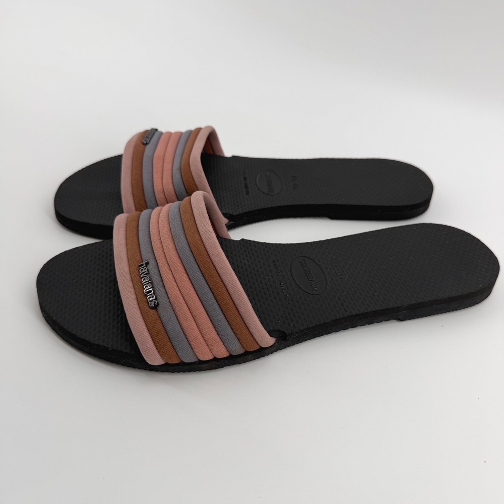Havaianas‎ You Malta Cool Slide Sandals Black Pink Tan Striped Womens 11/12W